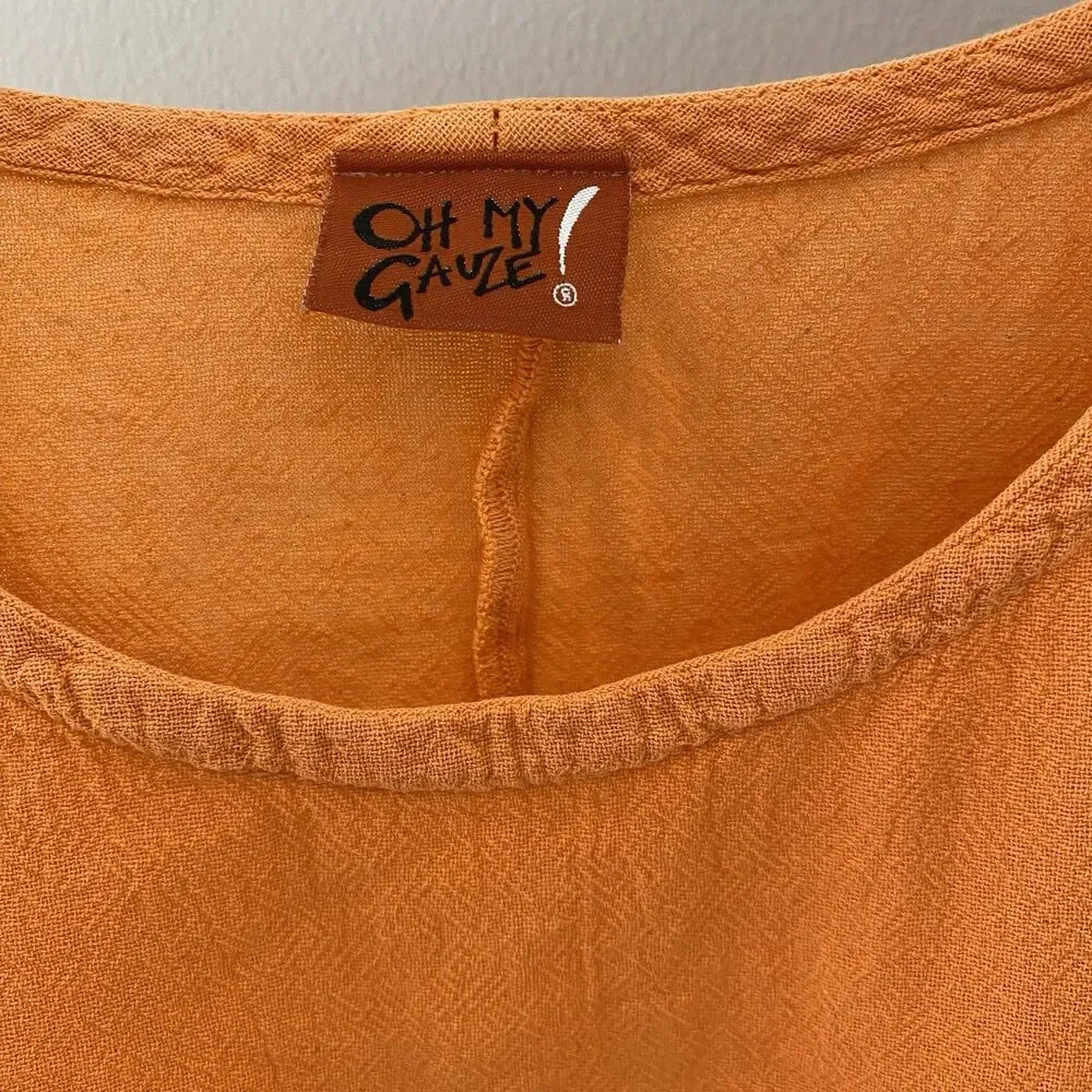 Oh My Gauze! Scallop Cotton Gauze Blouse Lagenlook Short Sleeve Size 1 - Picture 3 of 11
